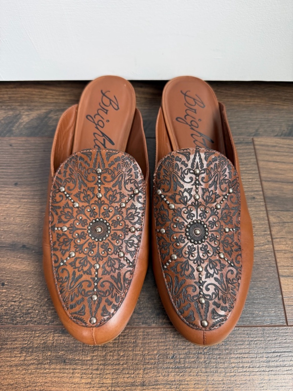 Brighton Women’s Icon Luggage Vacchetta Laser Mules Brown Size 9 - Picture 4 of 11